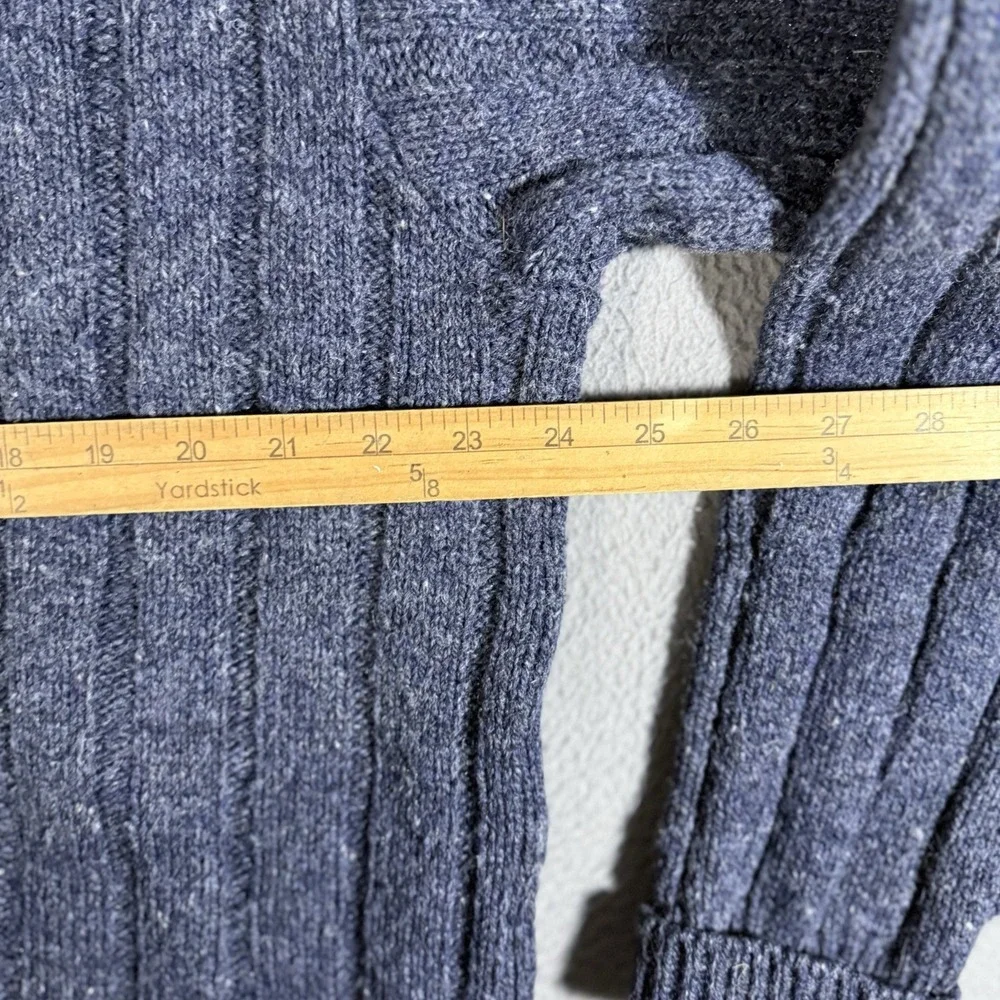 VTG Lands End Shawl Sweater Men‎ Large Blue Wool Fisherman Pullover Ribbed Knit